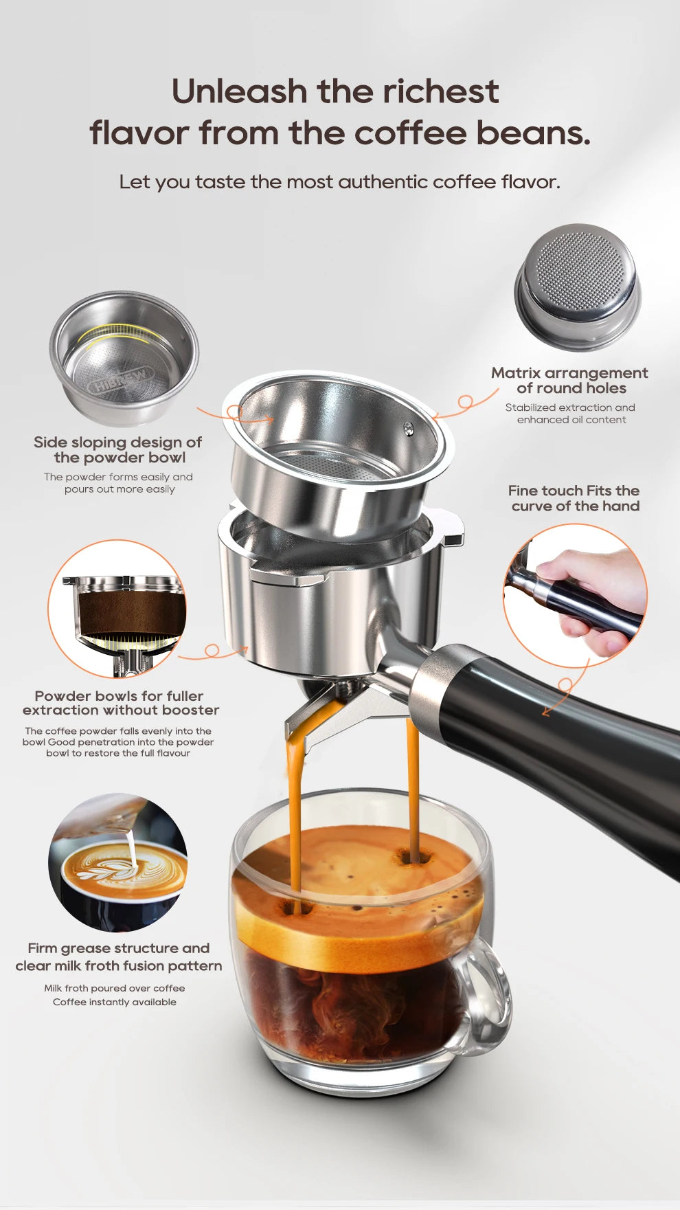 HiBREW 20Bar Semi Auto Espresso Machine Slim Maker