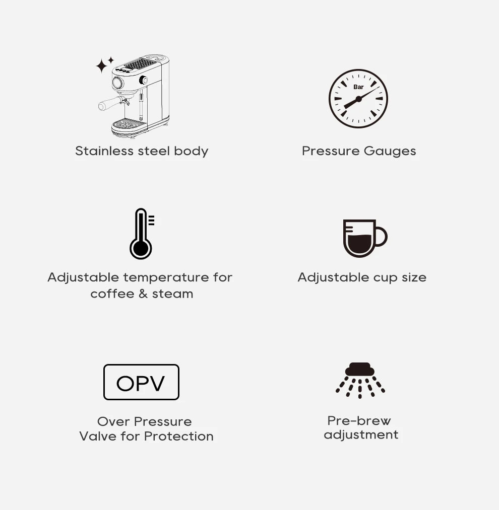 HiBREW 20Bar Semi Auto Espresso Machine Slim Maker