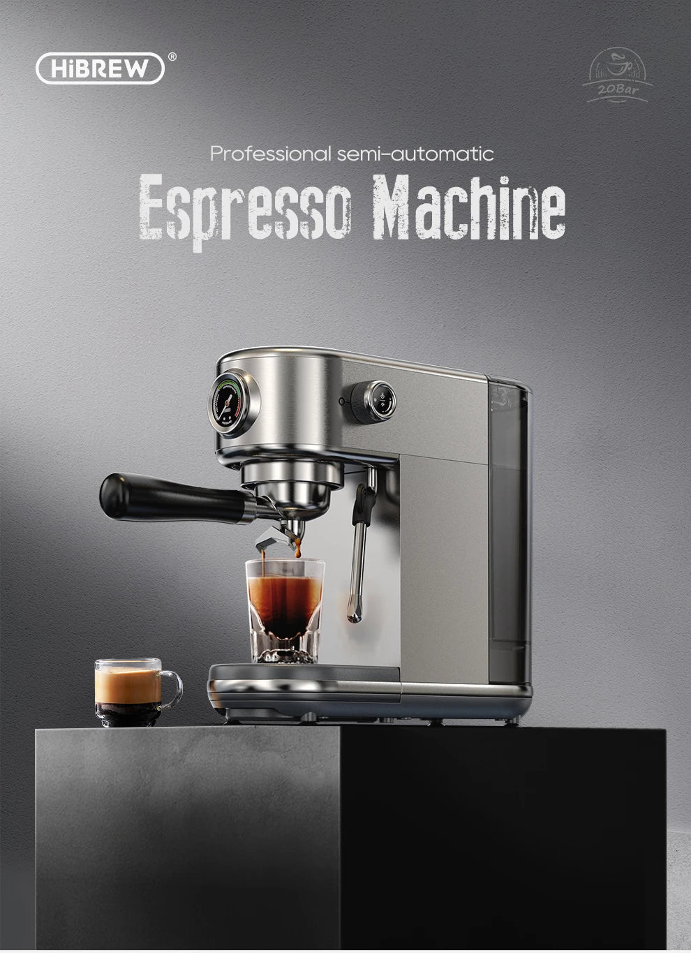 HiBREW 20Bar Semi Auto Espresso Machine Slim Maker
