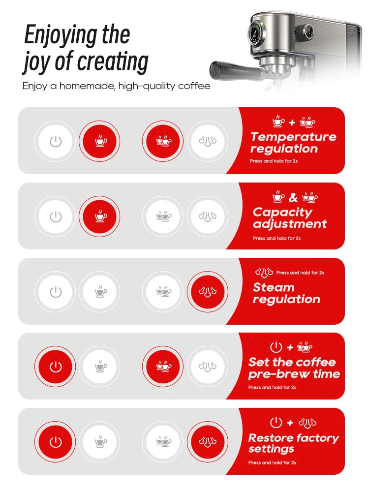 HiBREW 20Bar Semi Auto Espresso Machine Slim Maker