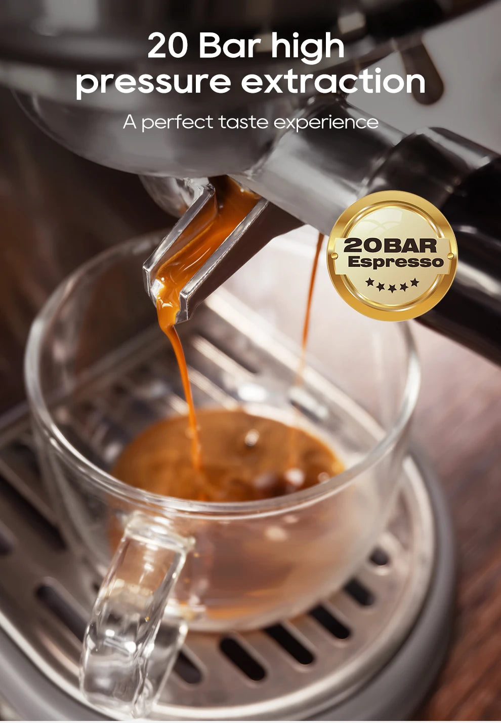 HiBREW 20Bar Semi Auto Espresso Machine Slim Maker