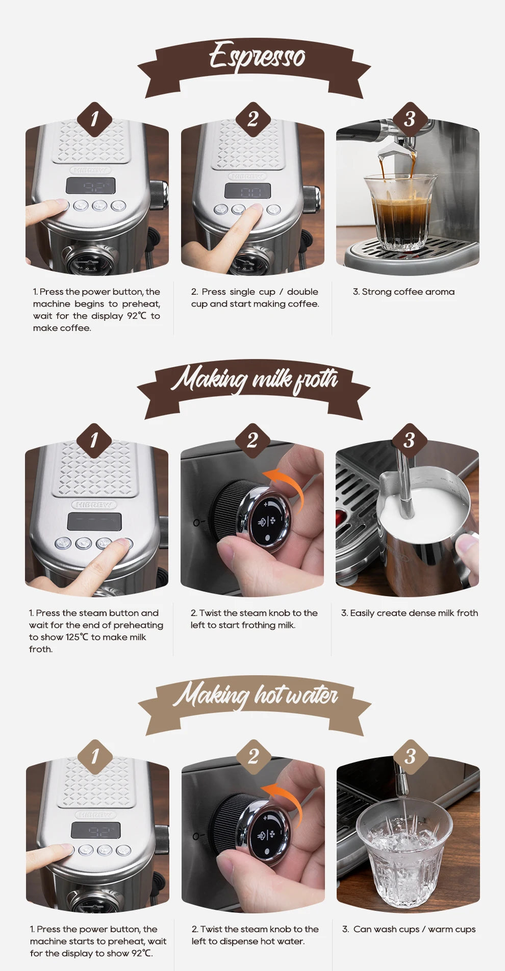 HiBREW 20Bar Semi Auto Espresso Machine Slim Maker