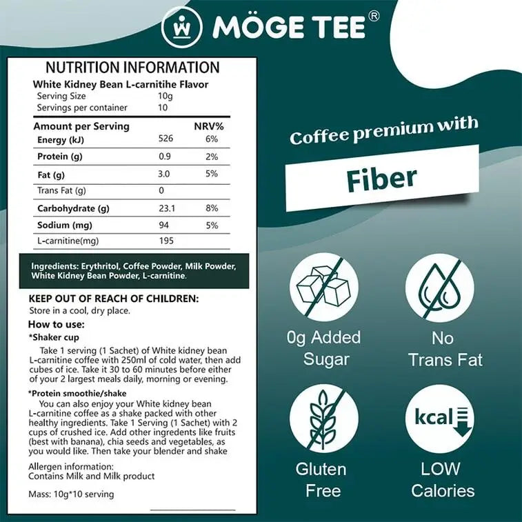Moge Tee White Bean L-Carnitine Coffee Mix 10 Bags
