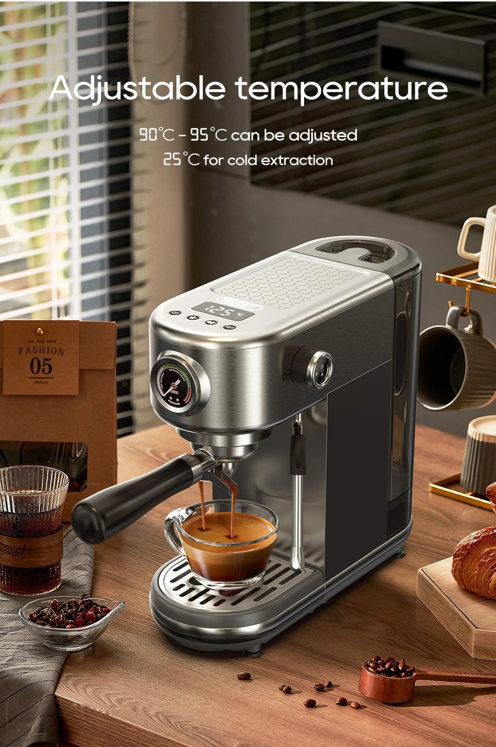 HiBREW 20Bar Semi Auto Espresso Machine Slim Maker