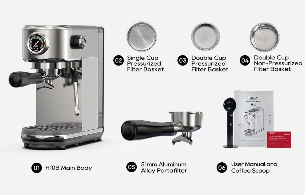 HiBREW 20Bar Semi Auto Espresso Machine Slim Maker