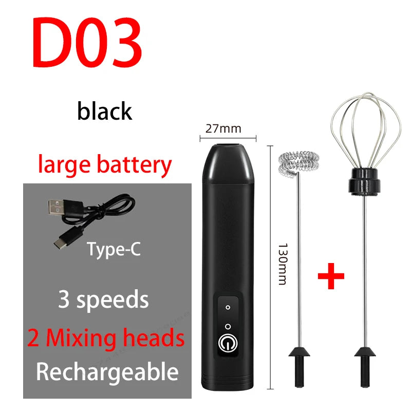 Electric Milk Frother Egg Beater USB 3 Speed Foam Maker
