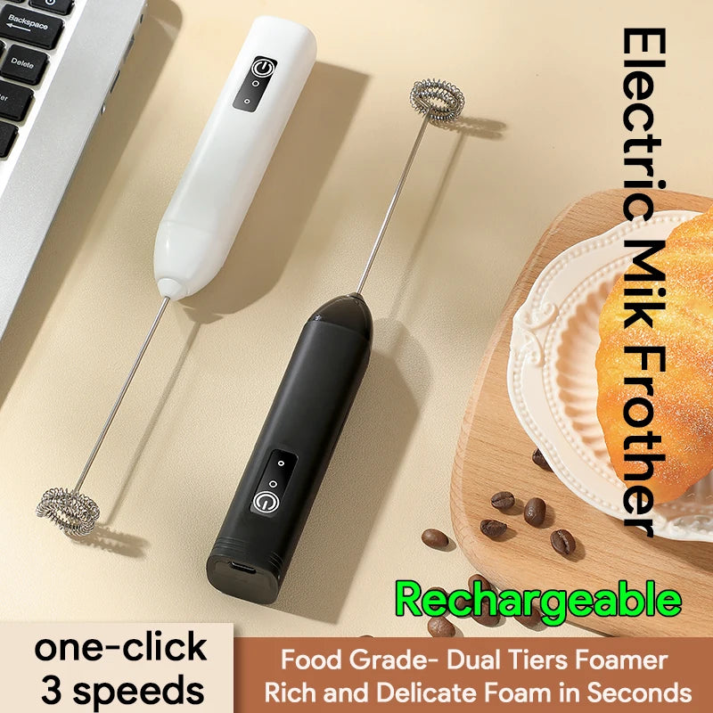 Electric Milk Frother Egg Beater USB 3 Speed Foam Maker