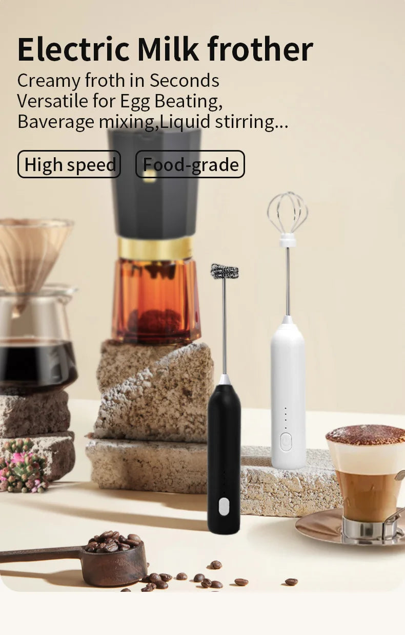 Electric Milk Frother Egg Beater USB 3 Speed Foam Maker