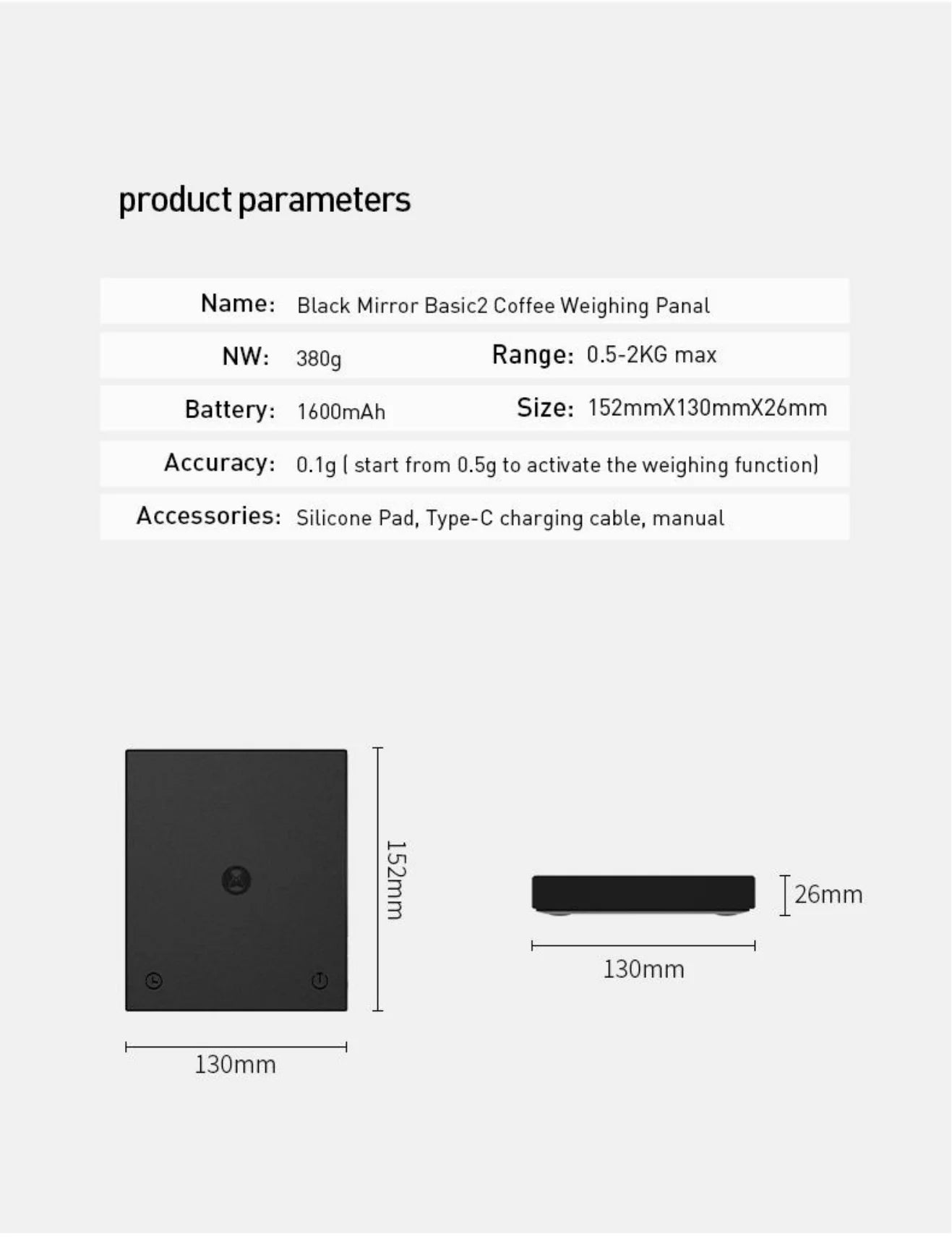TIMEMORE Black Mirror Coffee Scale Timer Digital