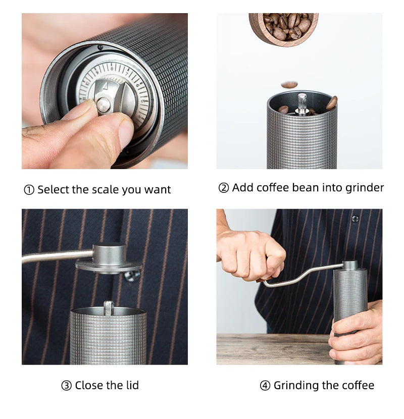 Manual Coffee Grinder Metal Burr Portable Hand Grinder