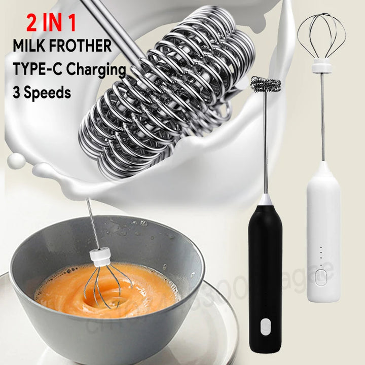 Electric Milk Frother Egg Beater USB 3 Speed Foam Maker