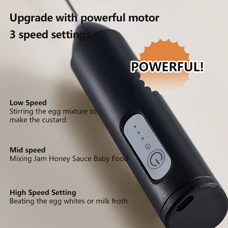 Electric Milk Frother Egg Beater USB 3 Speed Foam Maker