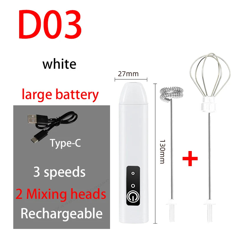Electric Milk Frother Egg Beater USB 3 Speed Foam Maker
