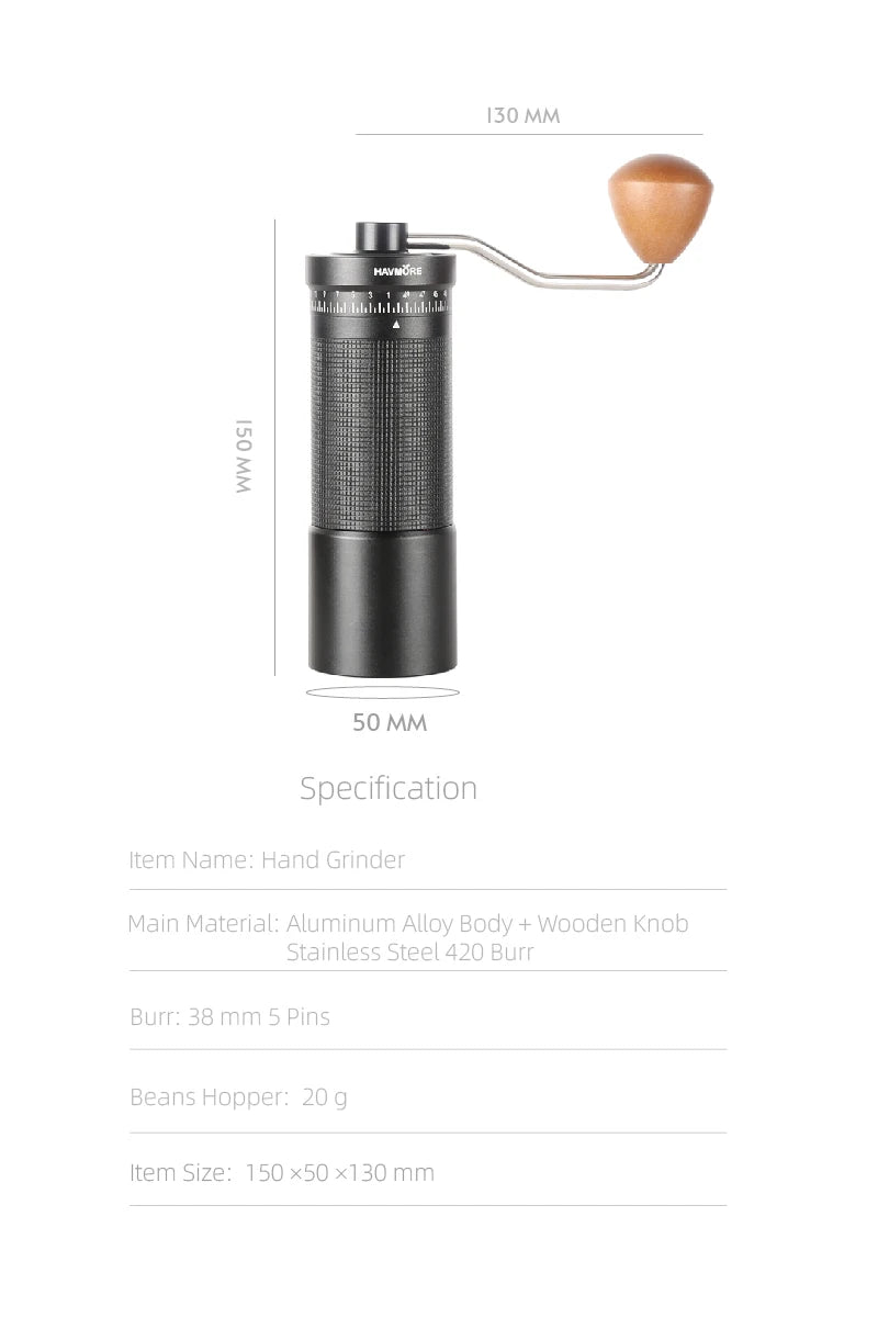 Manual Coffee Grinder Metal Burr Portable Hand Grinder