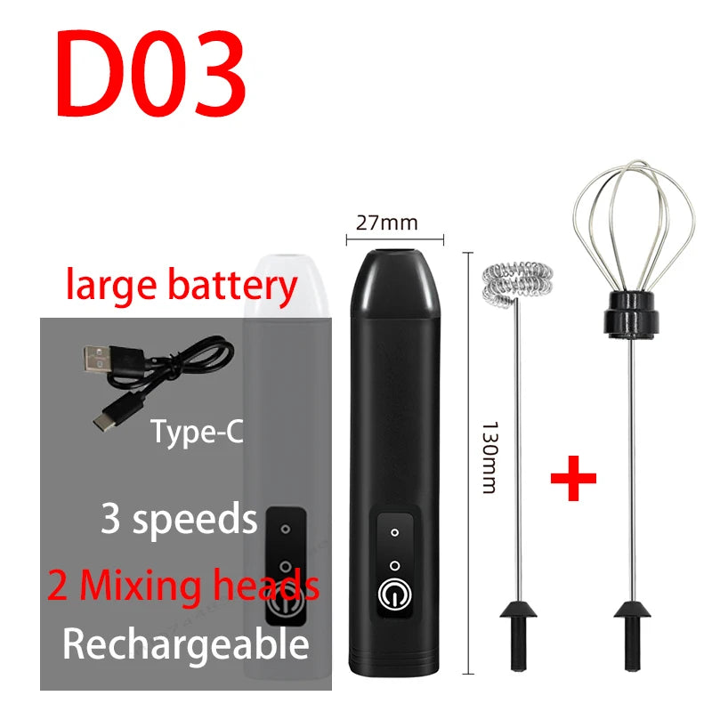 Electric Milk Frother Egg Beater USB 3 Speed Foam Maker