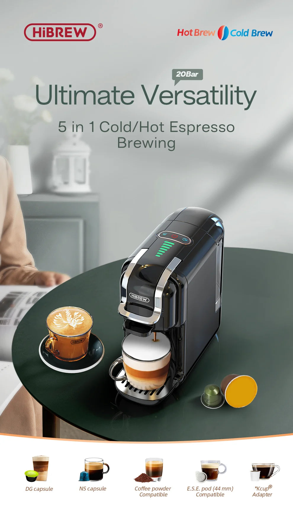 HiBREW 5in1 Capsule Coffee Machine 20Bar Hot Cold