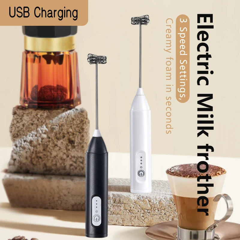 Electric Milk Frother Egg Beater USB 3 Speed Foam Maker