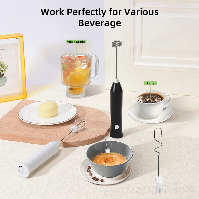 Electric Milk Frother Egg Beater USB 3 Speed Foam Maker