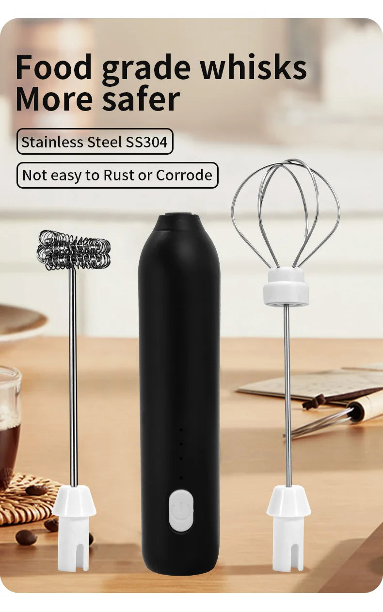 Electric Milk Frother Egg Beater USB 3 Speed Foam Maker