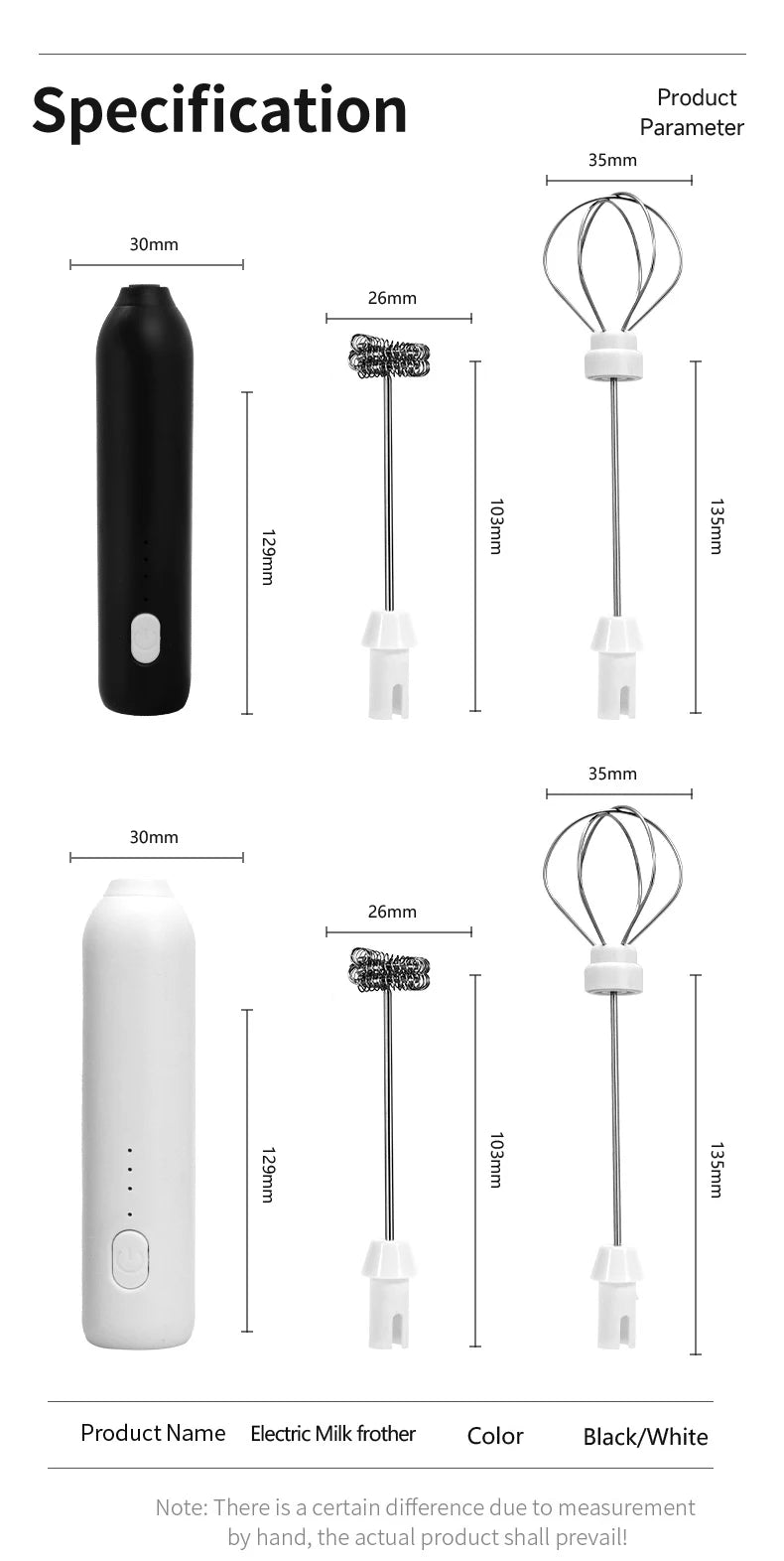 Electric Milk Frother Egg Beater USB 3 Speed Foam Maker