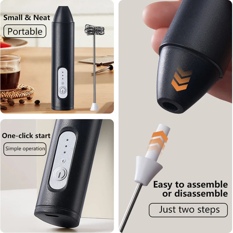 Electric Milk Frother Egg Beater USB 3 Speed Foam Maker