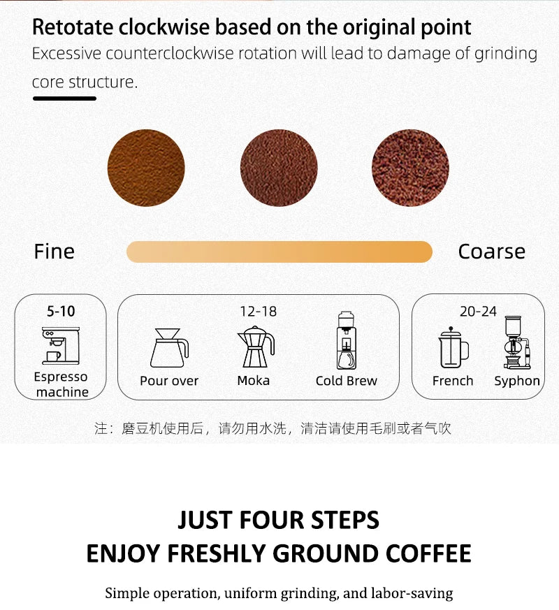 Manual Coffee Grinder Metal Burr Portable Hand Grinder